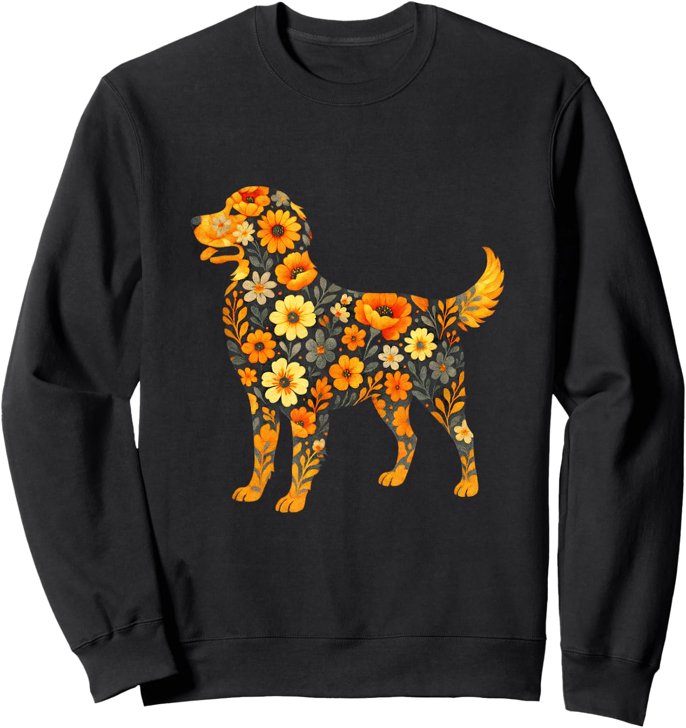 Wildflower Golden Retriever - Puppy Art Sweatshirt - Sweatshirt | Black