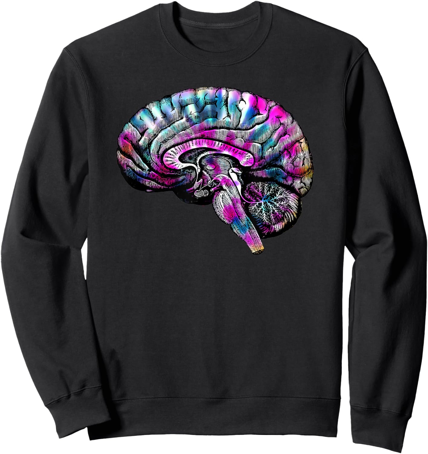 Psychedelic Art Creative Tie Dye Human Brain Retro Women Men Sweatshirt - Sweatshirt | Black