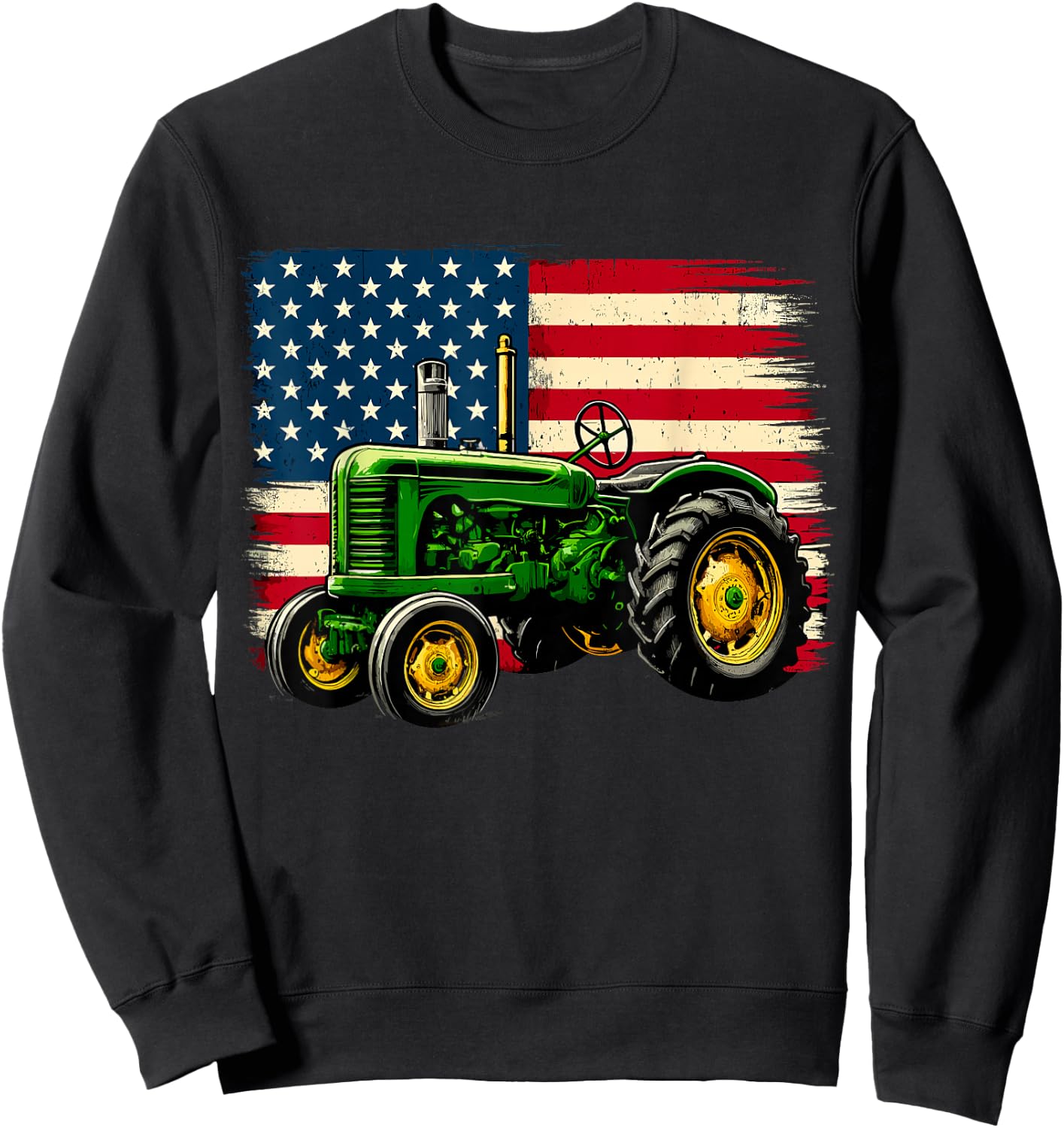 Patriotic Farmer 4th of July Tractor USA Flag Sweatshirt - Sweatshirt | Black