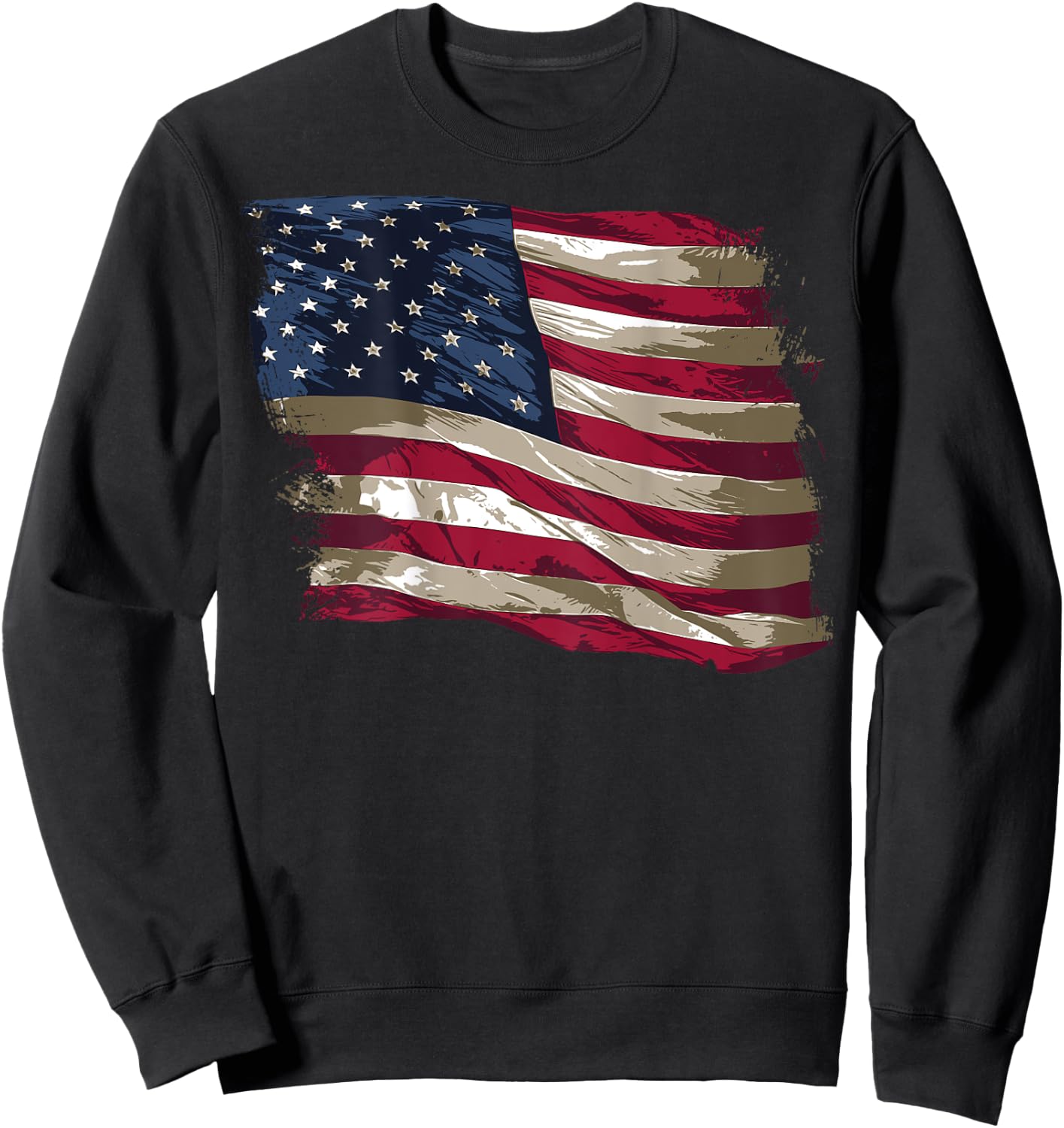Vintage Distressed American Flag (Design on Back) Sweatshirt - Sweatshirt | Black