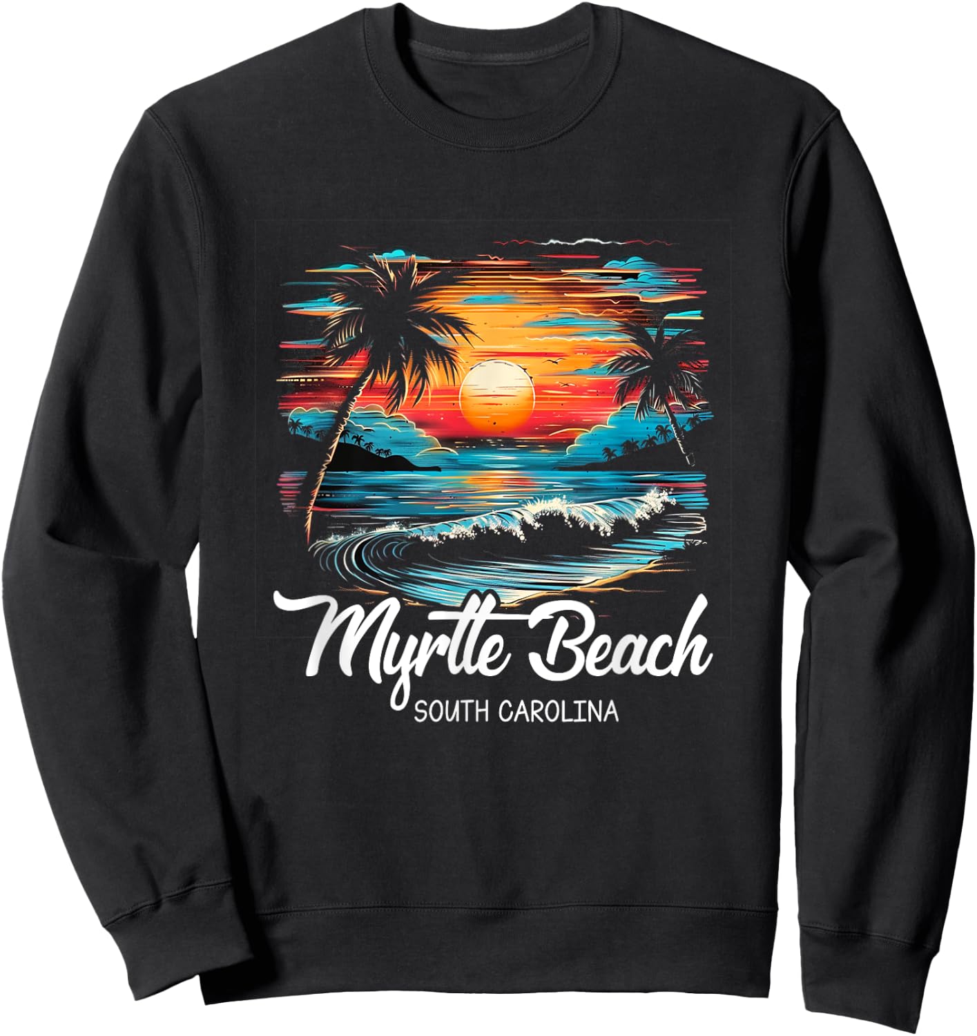 Family Vacation Retro Sunset South Carolina Myrtle Beach Sweatshirt - Sweatshirt | Black