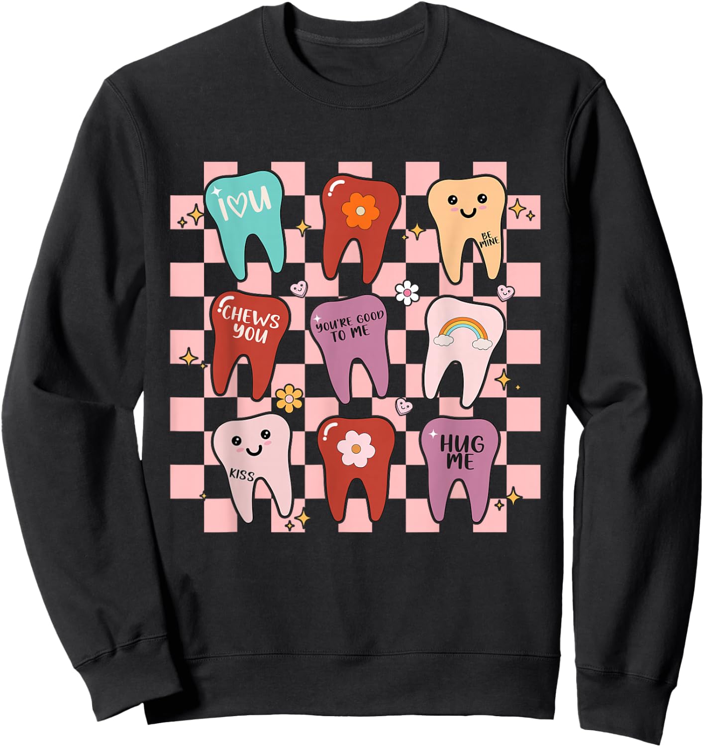 Dental Valentines Cute Teeth Hugging Heart Dentist Sweatshirt - Sweatshirt | Black