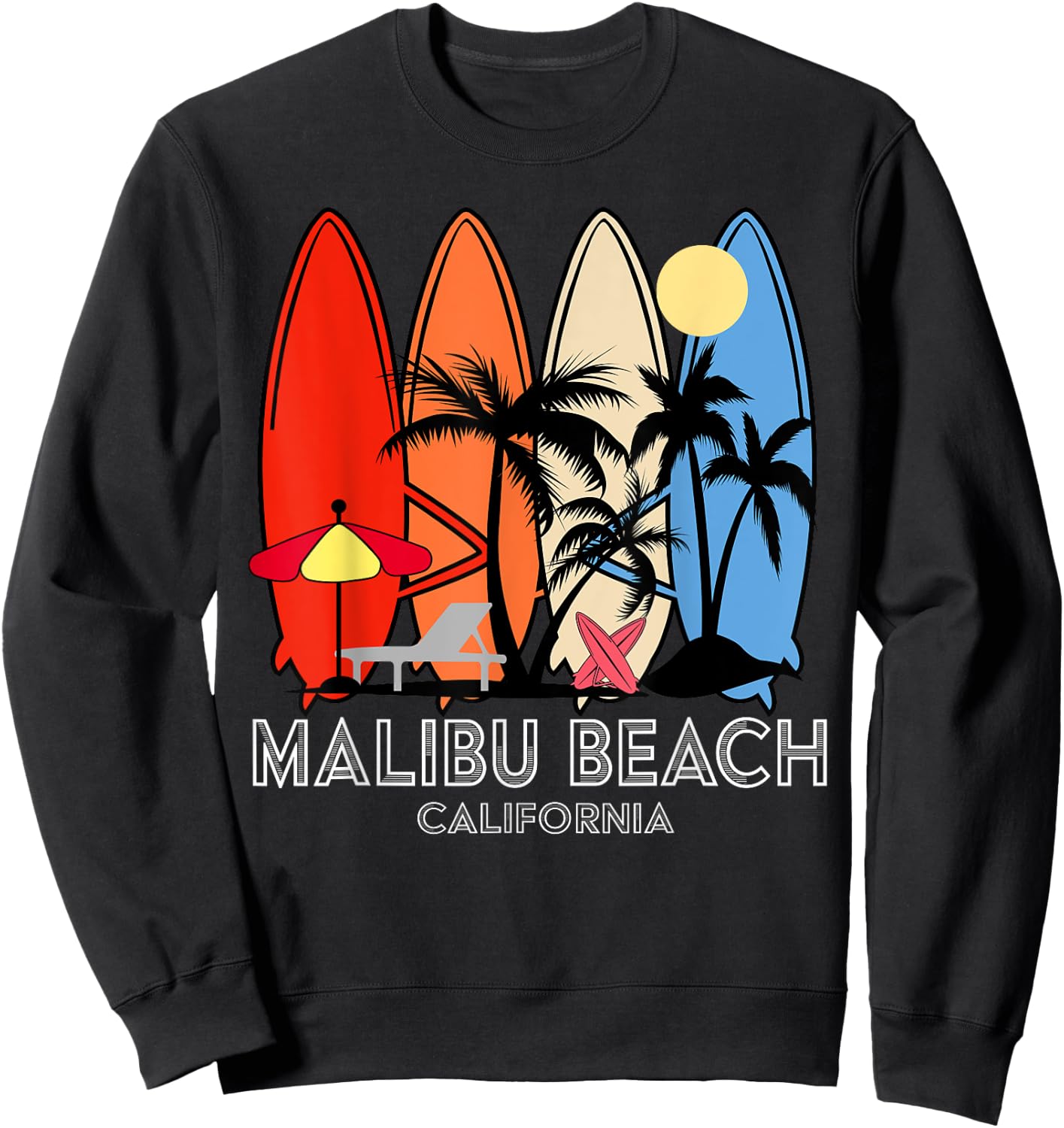 Malibu Beach California Retro Surfer Vintage Women Kids Sweatshirt - Sweatshirt | Black