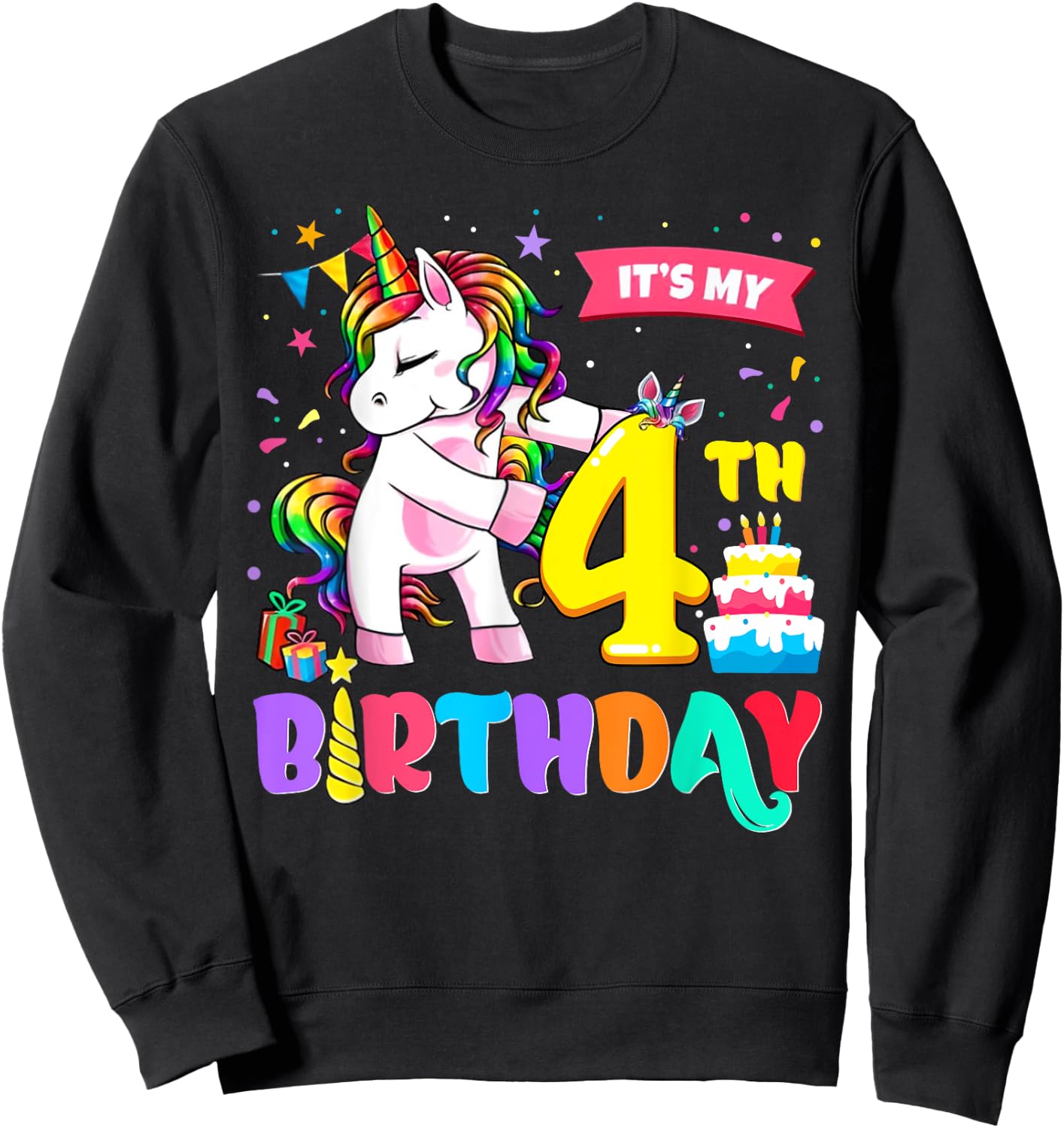It's My 4th Birthday Shirt Cute Unicorn 4 Year Old Bday Girl Sweatshirt - Sweatshirt | Black