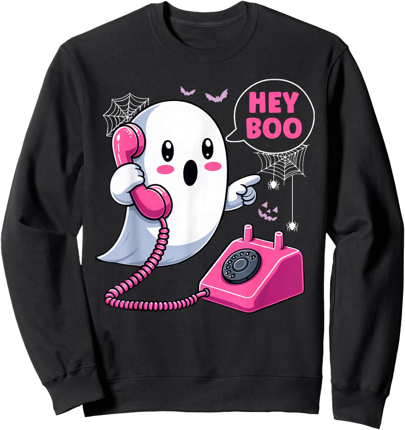 Groovy Hey Boo Cute Ghost Funny Halloween Girls Women Kids Sweatshirt - Sweatshirt | Black