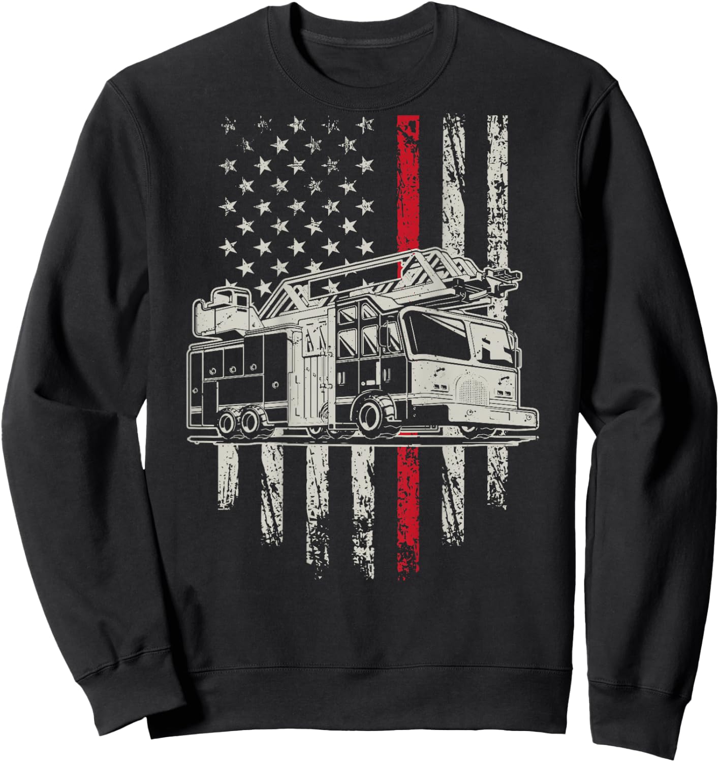USA Flag Firefighter 4th Of July Patriotic Design On Back Sweatshirt - Sweatshirt | Black