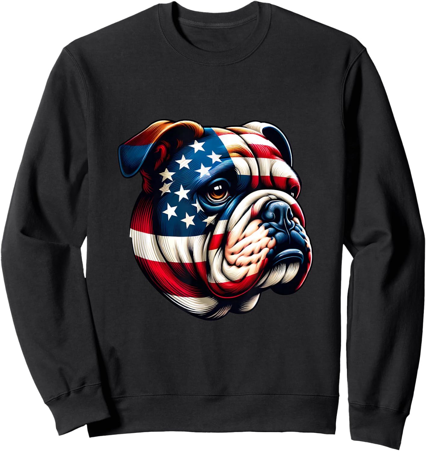 Patriotic English Bulldog Lover Owner Men American USA Flag Sweatshirt - Sweatshirt | Black