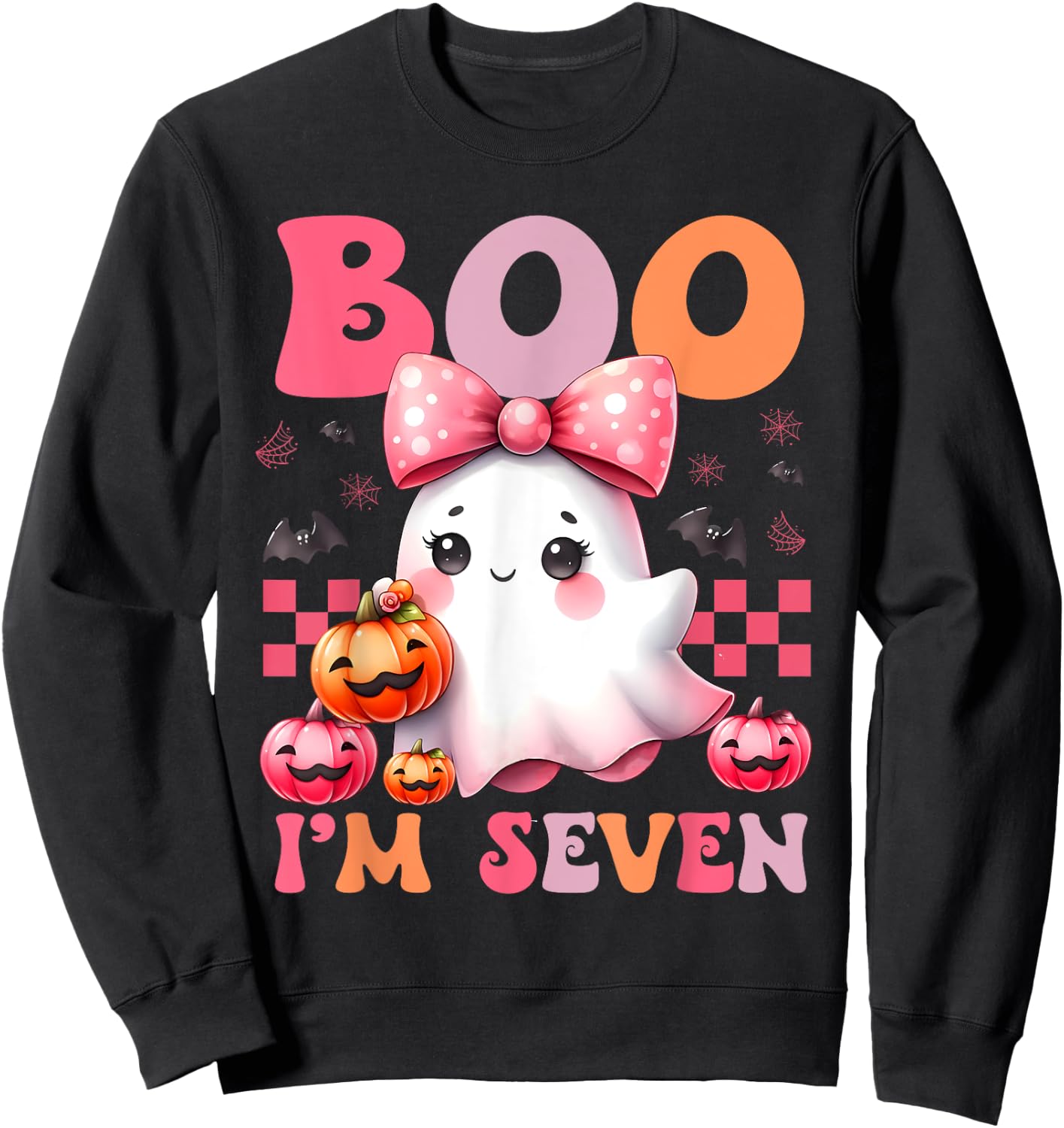 Boo I'm Seven Ghost Seventh 7th Birthday Halloween Girls Sweatshirt - Sweatshirt | Black