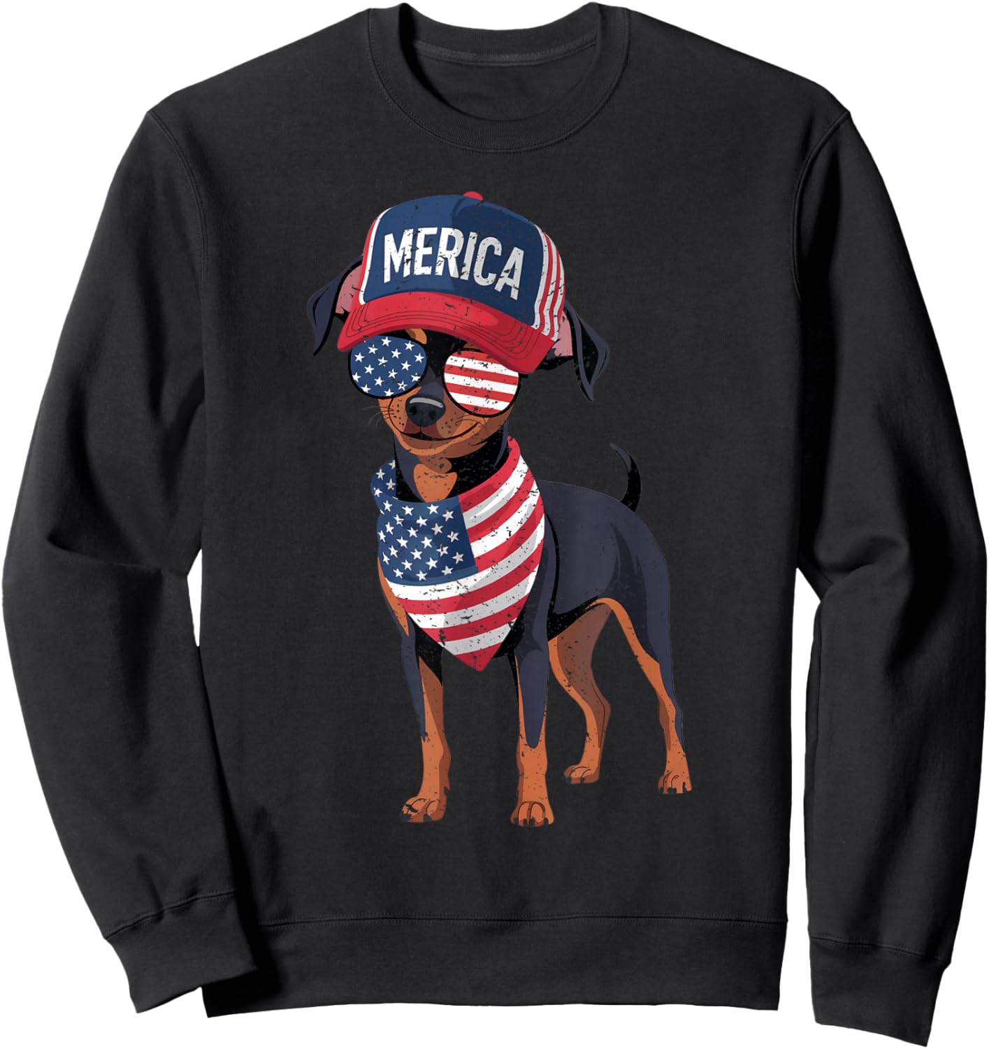 Min Pin 4th of July US American Flag Dog Patriotic Sweatshirt - Sweatshirt | Black