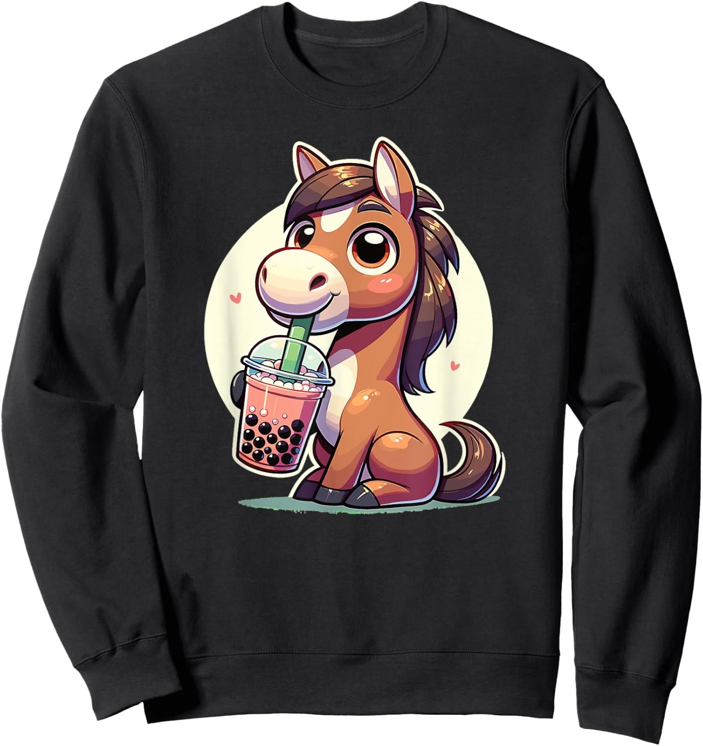 Kawaii Horses Bubble Tea Boba Horse Sweatshirt - Sweatshirt | Black