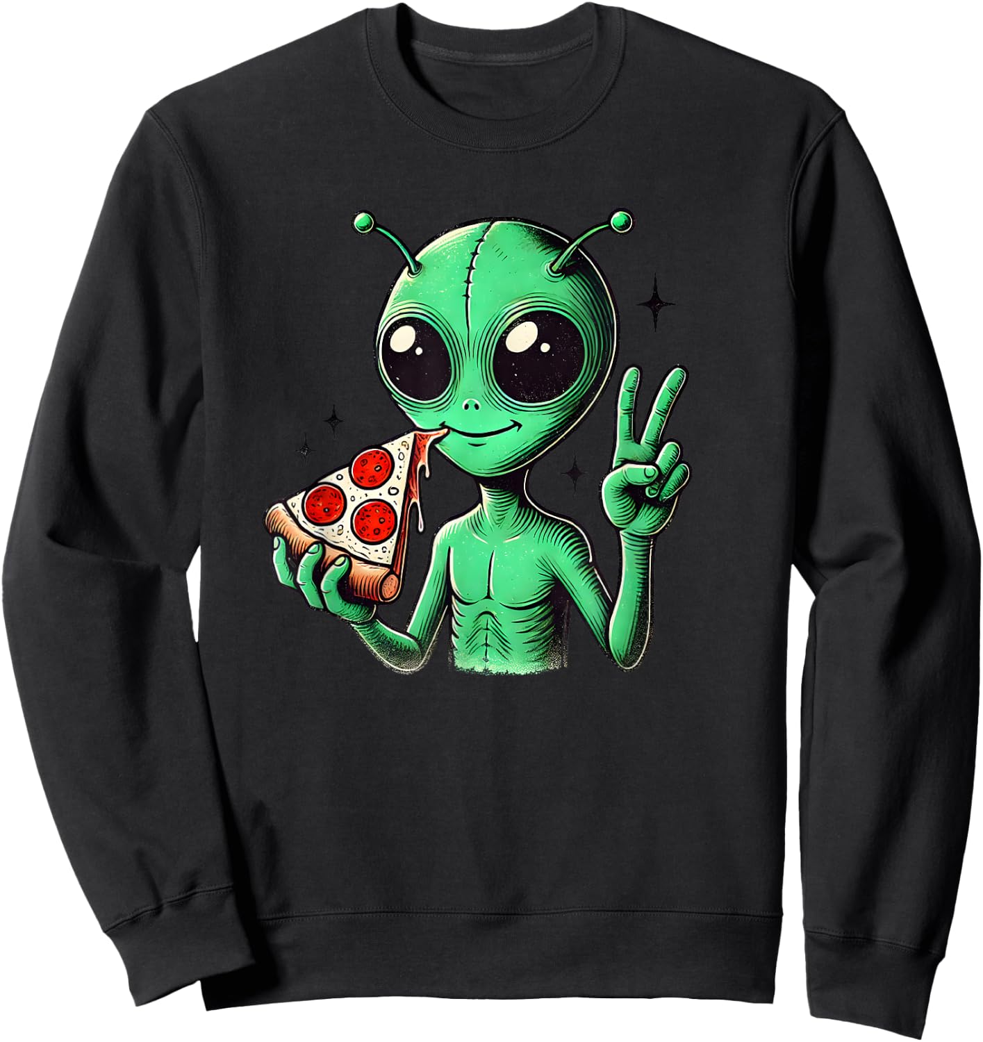 Funny Alien Head Eating Pizza UFO Extraterrestrial Sweatshirt - Sweatshirt | Black