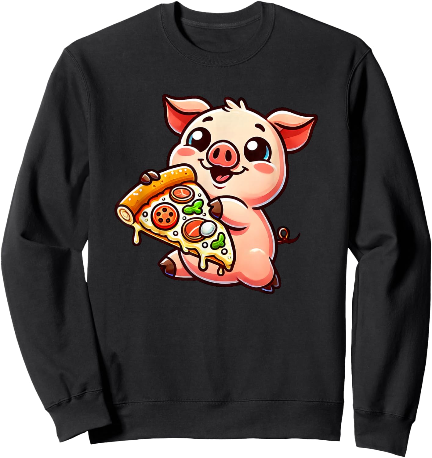 Cute Cartoon Pig Pizza Lover Funny Sweatshirt - Sweatshirt | Black