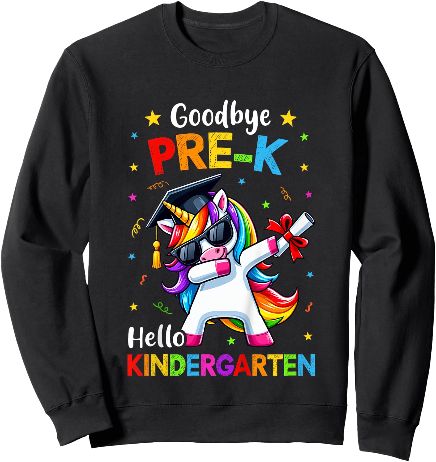 Kids Goodbye Pre-K Hello Kindergarten Graduation Unicorn Girl Sweatshirt - Sweatshirt | Black