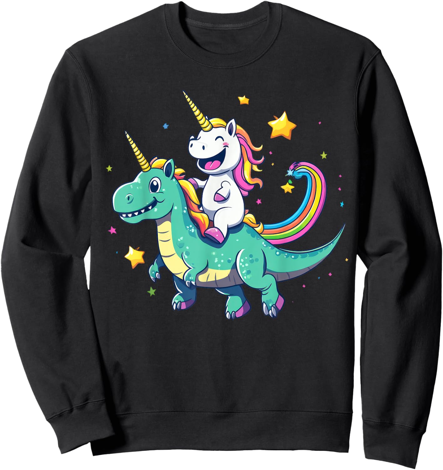 Cute Unicorn Riding T-Rex Rainbow Galaxy Design Sweatshirt - Sweatshirt | Black