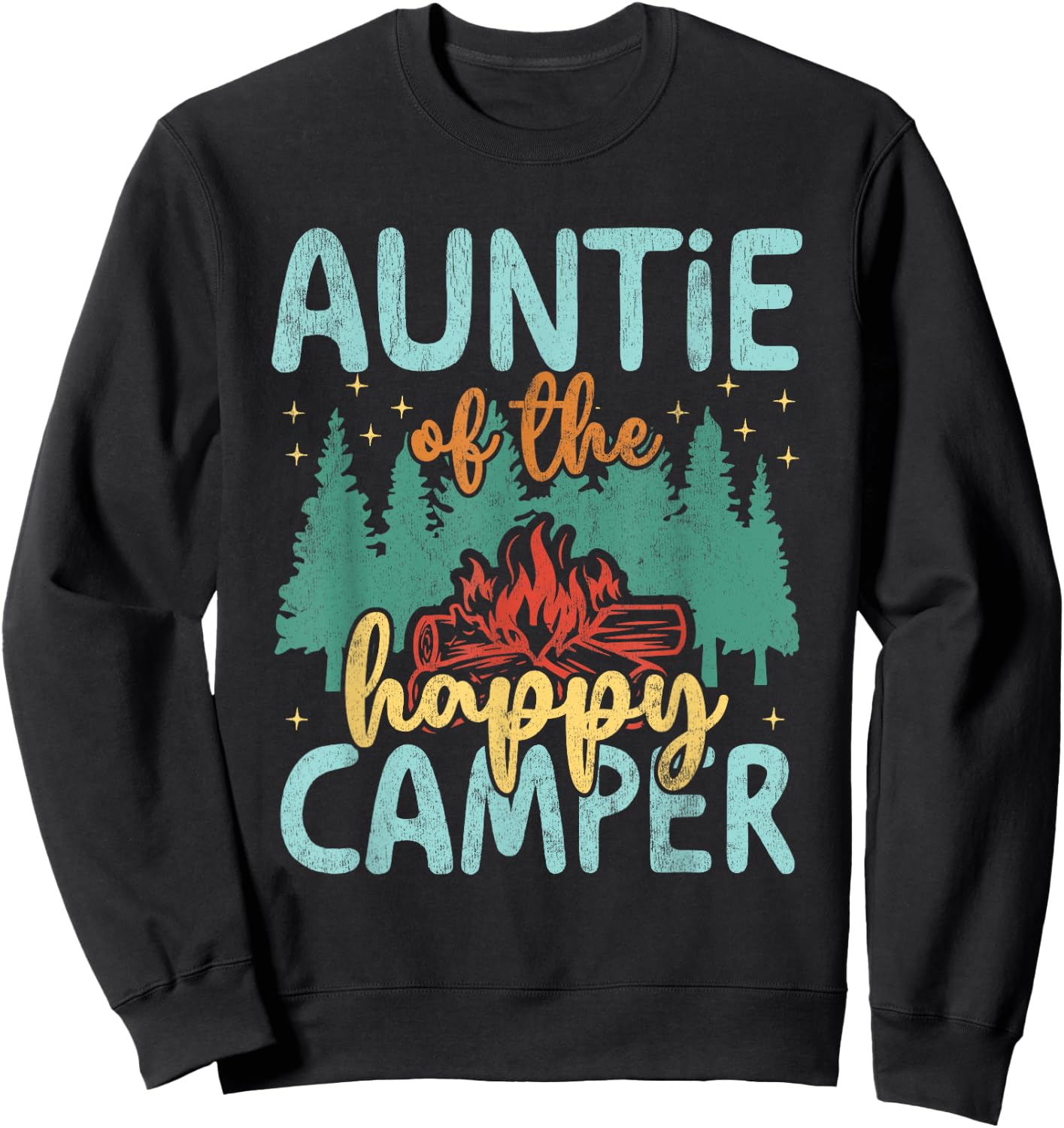 Auntie of Happy Camper 1st Birthday Party Retro Auntie Sweatshirt - Sweatshirt | Black
