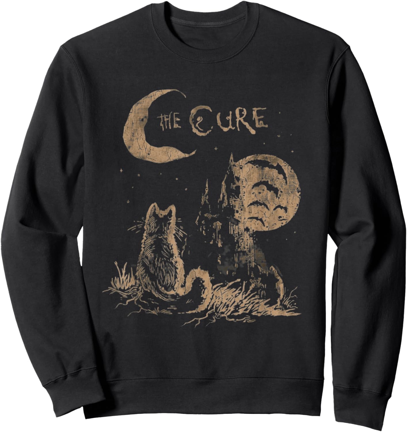 Midnight Cure Gothic Black Cat Retro Graphic Sweatshirt - Sweatshirt | Black