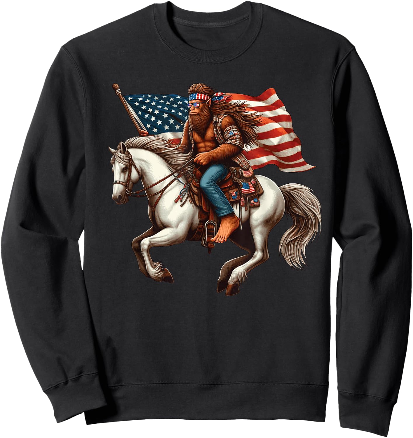 Funny Bigfoot Sasquatch USA Mullet Bandana Horse Riding Sweatshirt - Sweatshirt | Black