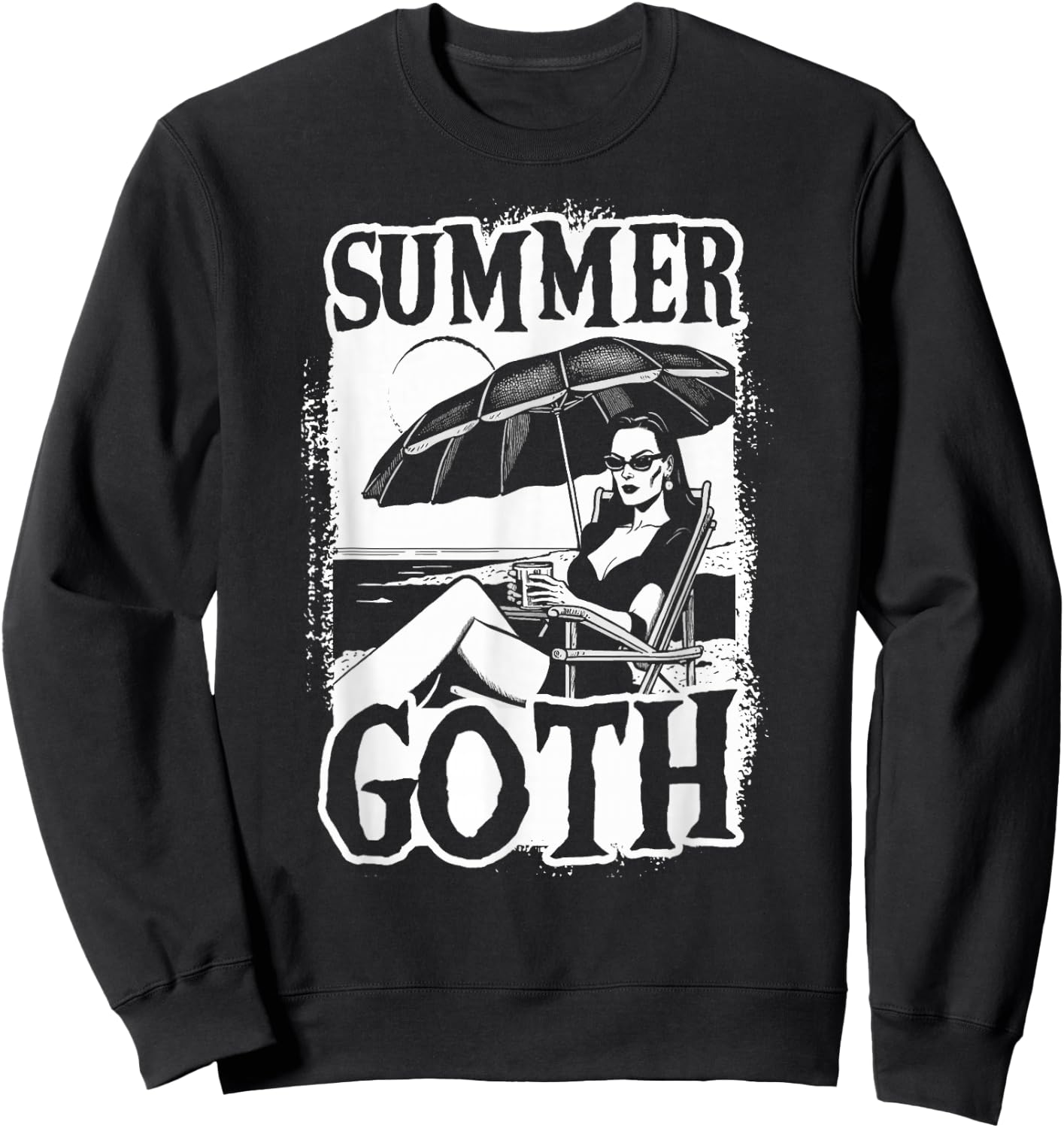 Summer Goth Beach Day Vampire Hiding From The Sun Sweatshirt - Sweatshirt | Black
