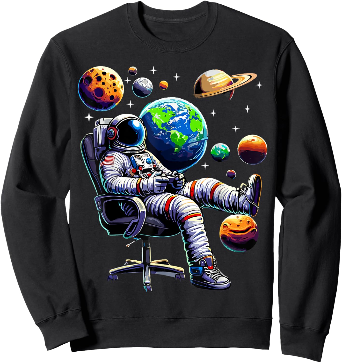 Astronaut Gamer Space Gaming System Planets Sweatshirt - Sweatshirt | Black