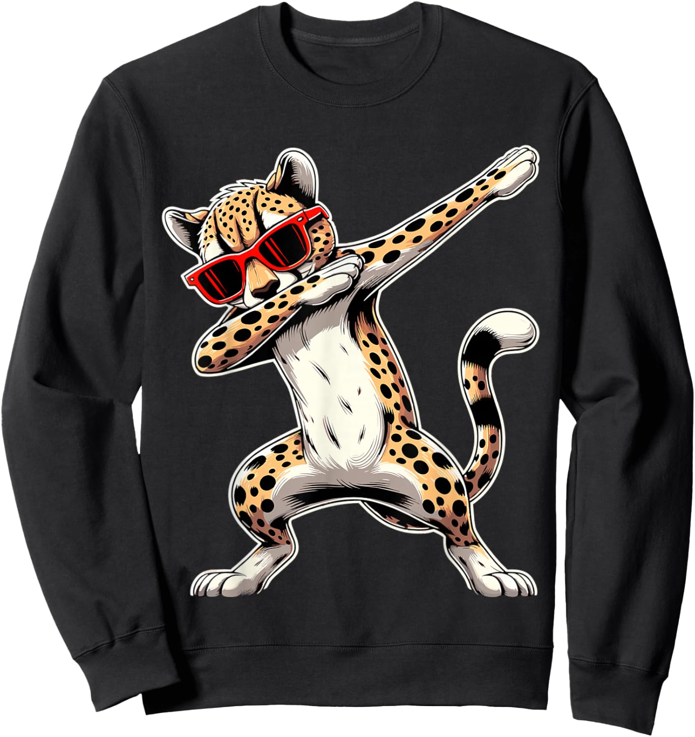Dabbing Cheetah Sunglasses Animal Cheetah Sweatshirt - Sweatshirt | Black