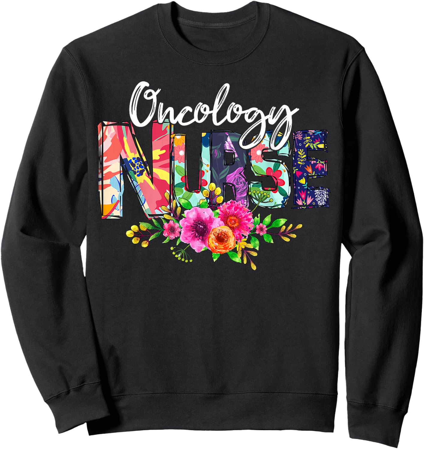 Oncology Nurse Tropical Flowers Summer Hawaii Beach Sweatshirt - Sweatshirt | Black