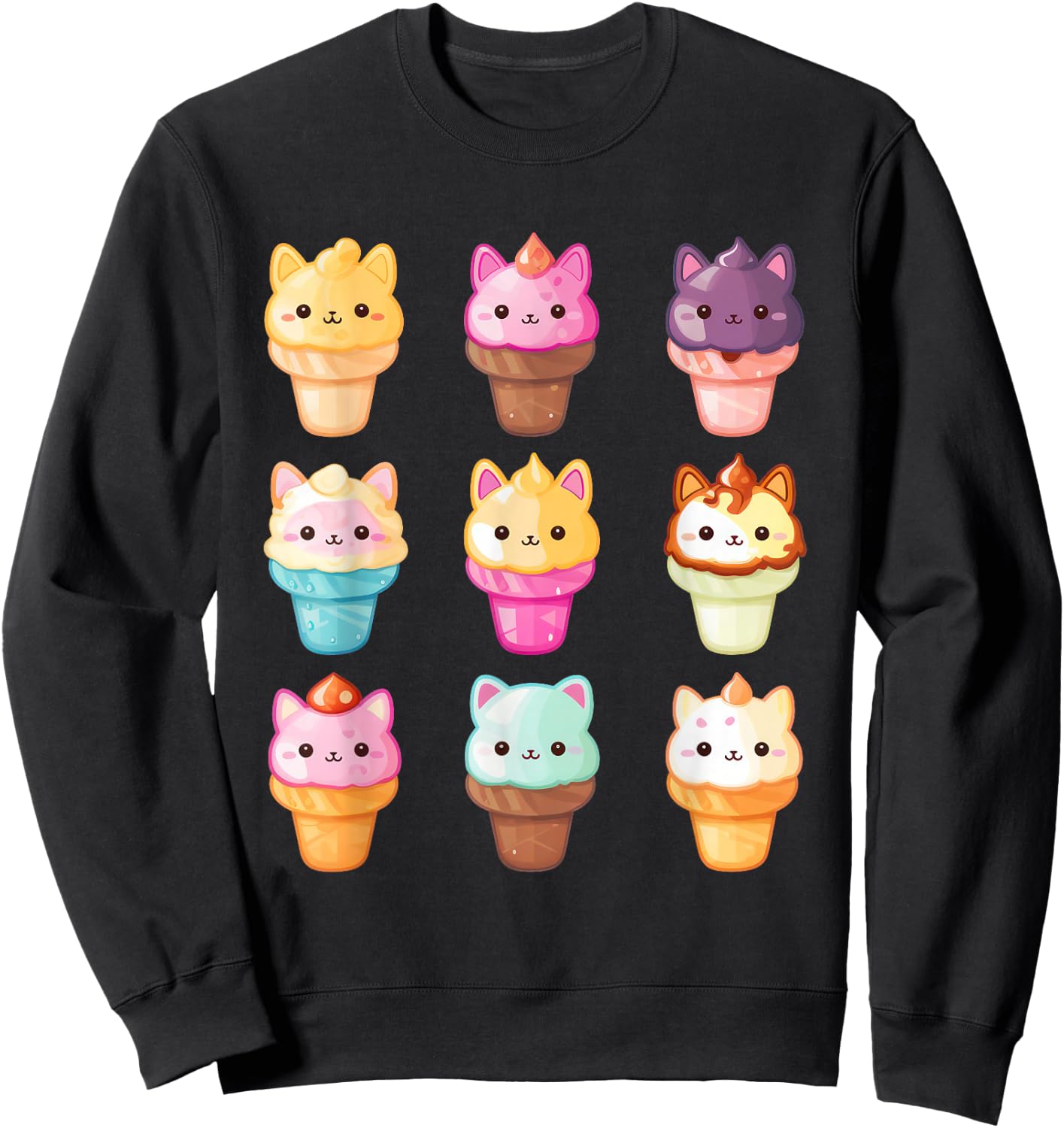 Kawaii Cat Ice Cream Sweets Food Lover Men Women Girls Kids Sweatshirt - Sweatshirt | Black
