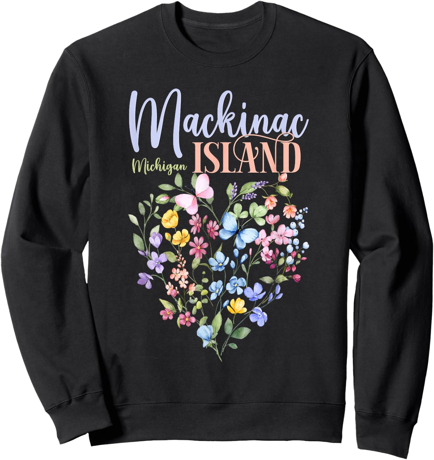 Mackinac Island Michigan Wildflowers Heart I Love Michigan Sweatshirt - Sweatshirt | Black