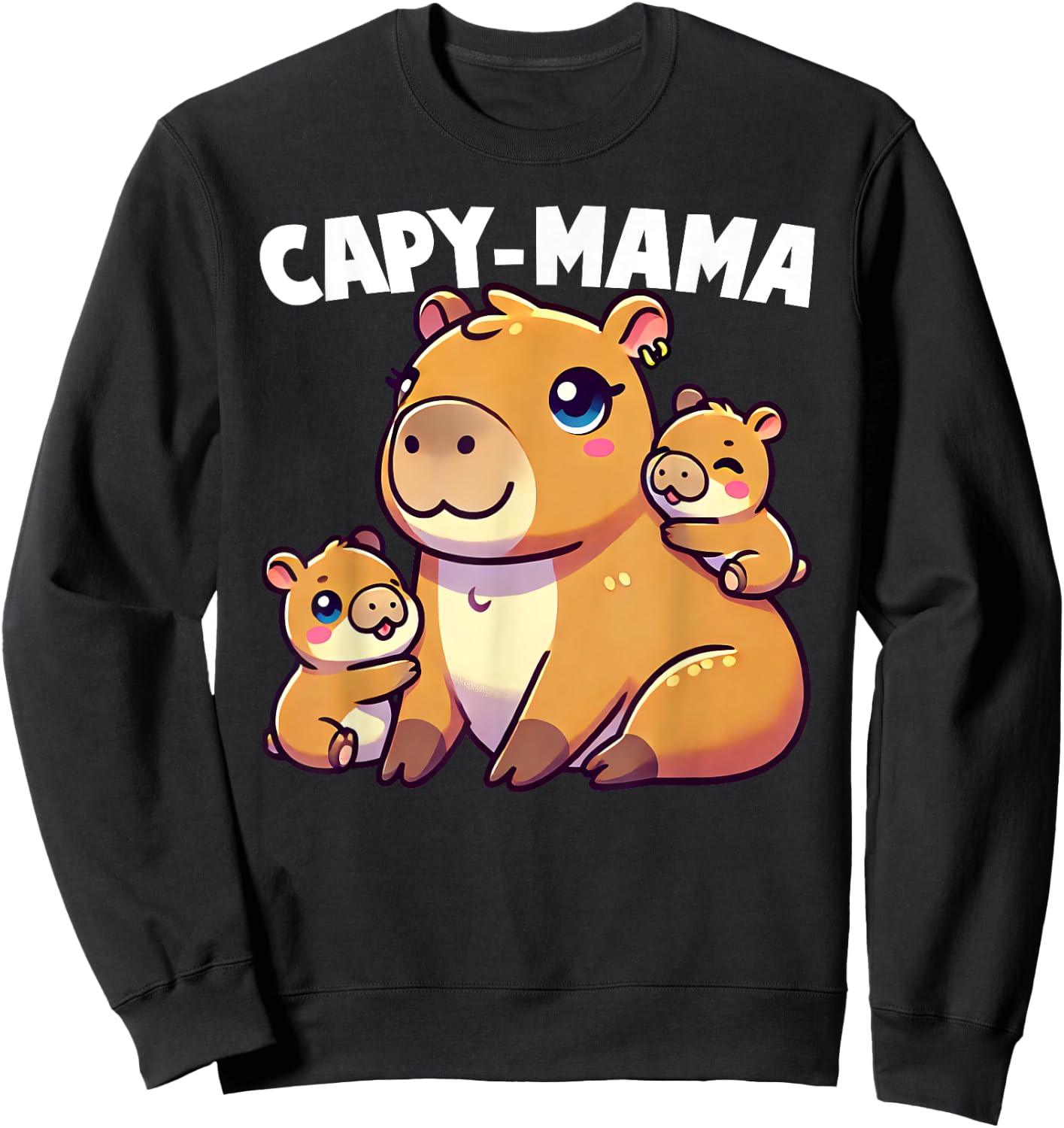 Funny Capybara Capy-Mama Babies Cute Boys Girls Kids Sweatshirt - Sweatshirt | Black