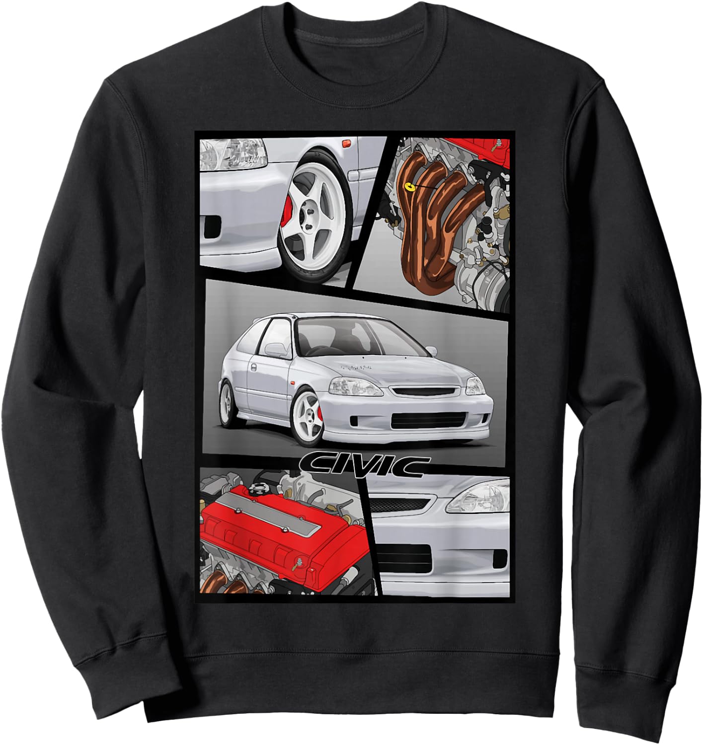 Civic EK B16 Engine Type R Japanese Car Sweatshirt - Sweatshirt | Black