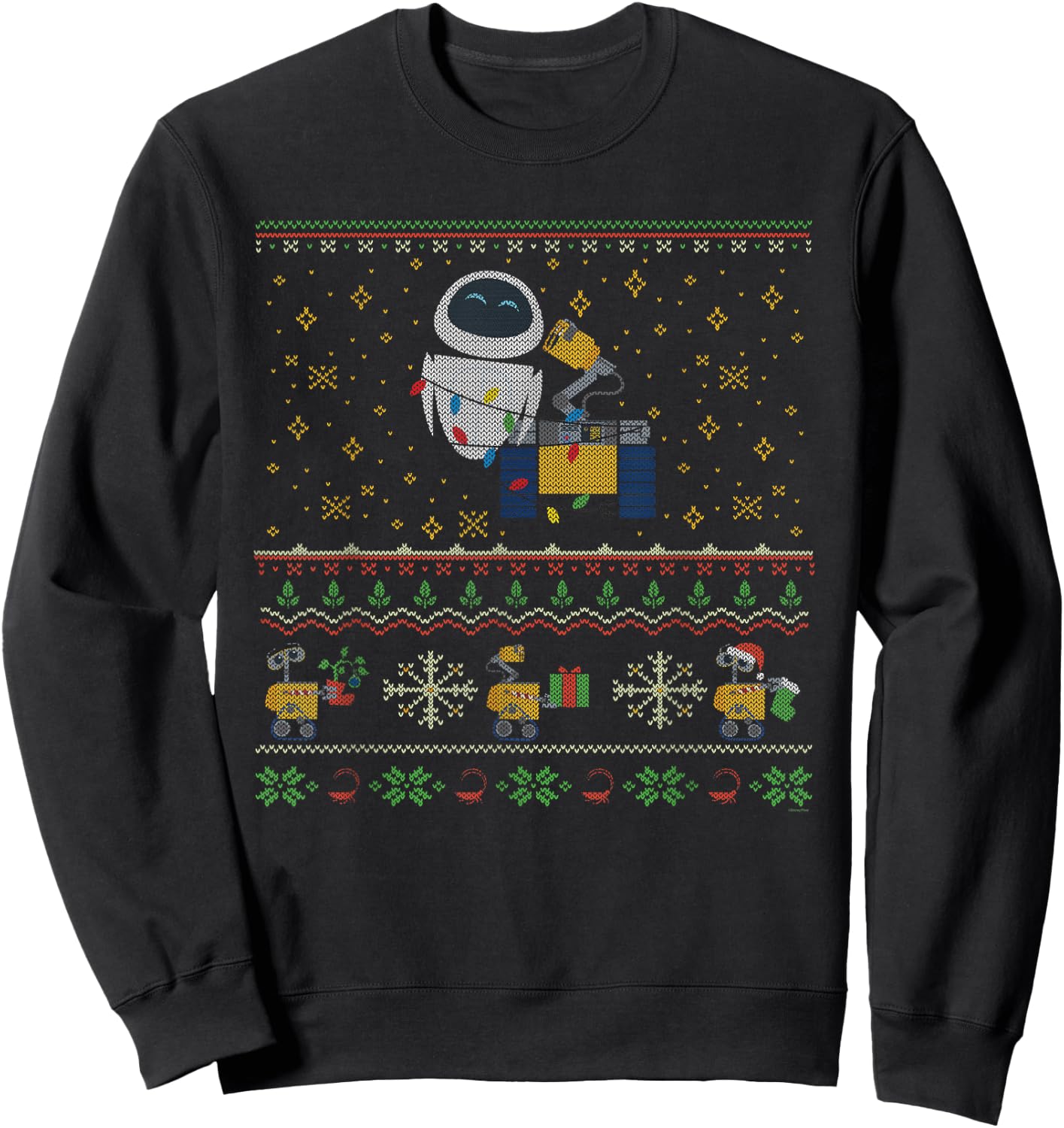 Disney PIXAR Wall-E & Eve Ugly Christmas Sweater Holiday Sweatshirt - Sweatshirt | Black