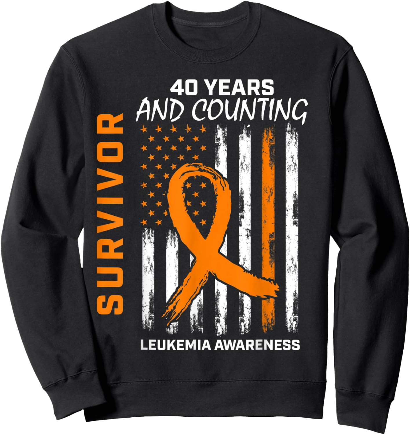 40 Years Cancer Free Leukemia Survivor Gifts American Flag Men Sweatshirt - Sweatshirt | Black