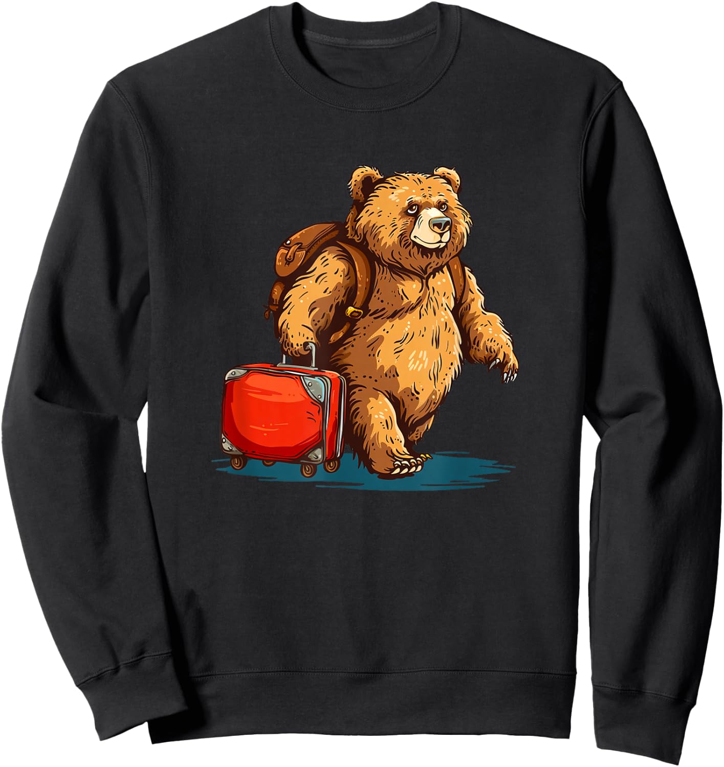 Sweet Traveling Bear with Suitcase for a Cheerful Look Sweatshirt - Sweatshirt | Black