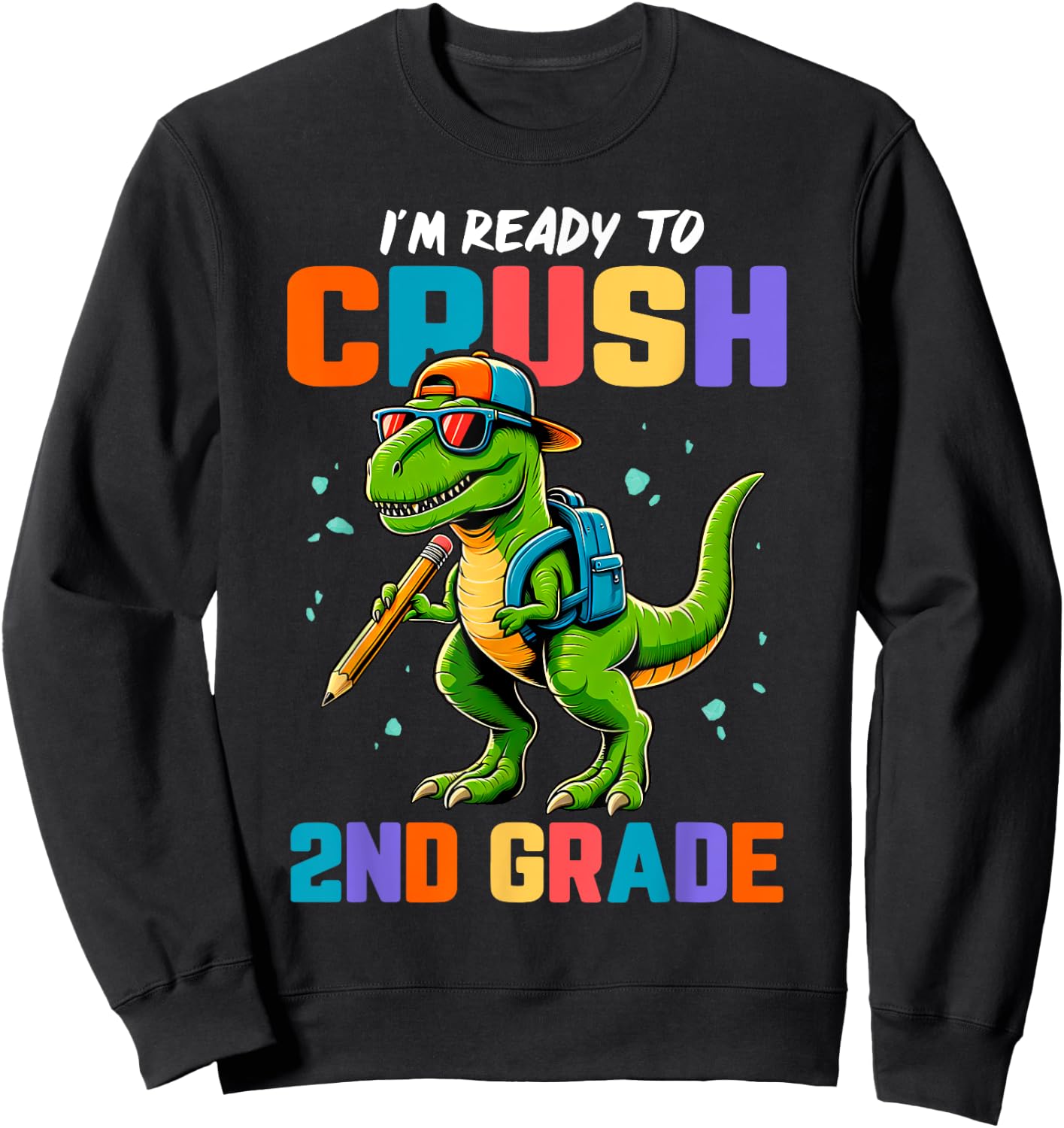 First Day of 2nd Grade Boys Kids Dinosaur Back To School Sweatshirt - Sweatshirt | Black