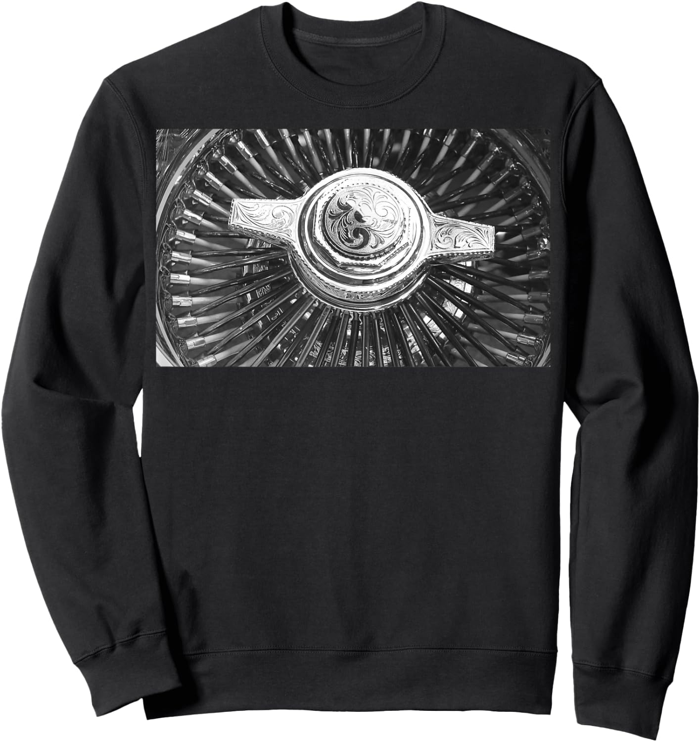 Lowrider Wire Wheel Engraved Knockoff Sweatshirt - Sweatshirt | Black