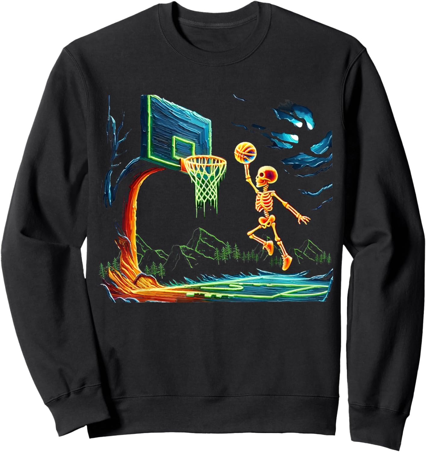 Skeleton Slam Dunk Hoop Basketball Halloween Men Boys Fans Sweatshirt - Sweatshirt | Black