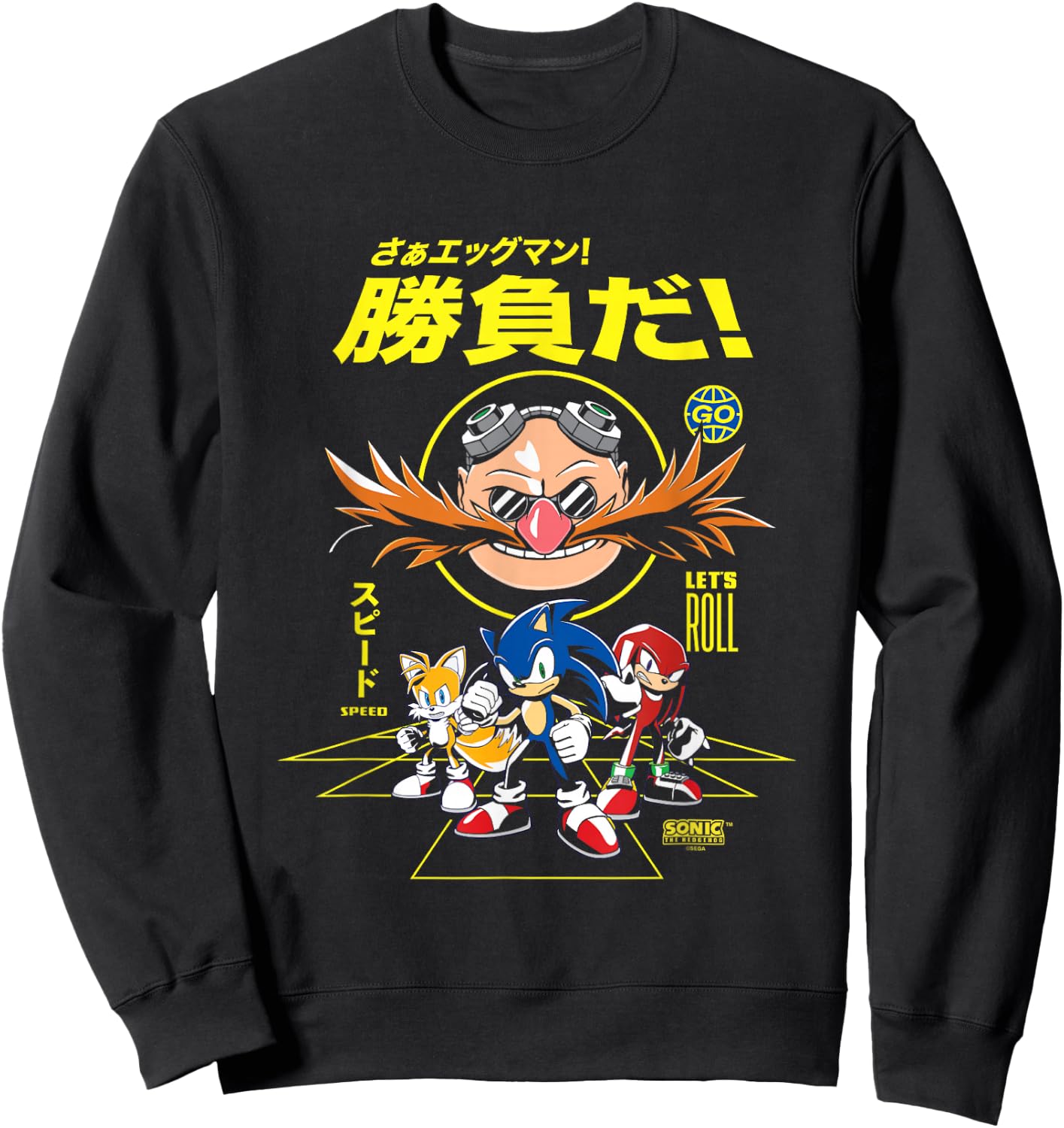 Sonic The Hedgehog Let's Roll Distressed Kanji Poster Sweatshirt - Sweatshirt | Black