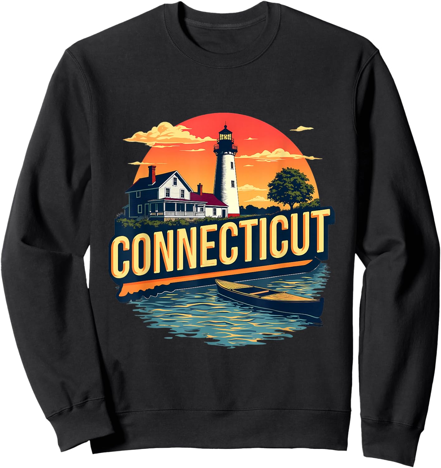 Connecticut Vintage Lighthouse Coastal Sunset Scenic Sweatshirt - Sweatshirt | Black