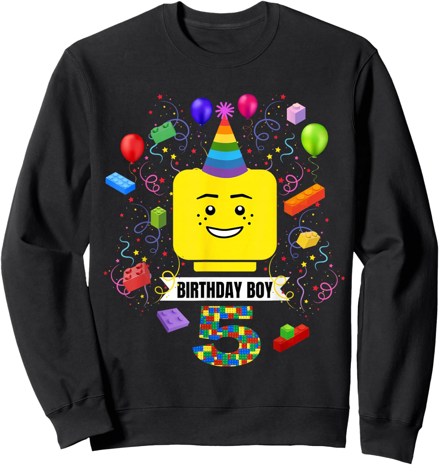 Building Bricks Birthday Boy 5 5th Master Builder Blocks Sweatshirt - Sweatshirt | Black