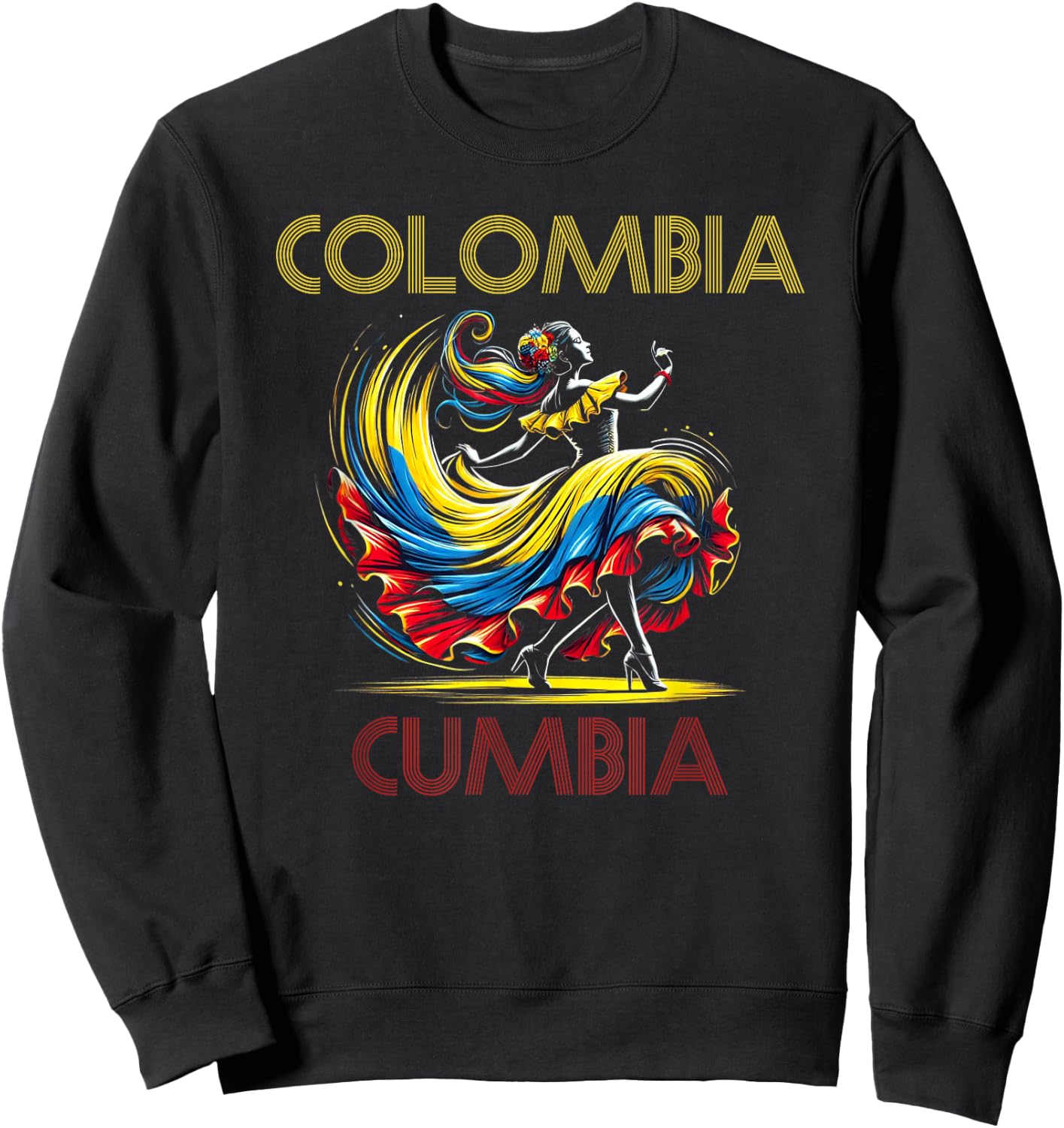 Colombia Flag Hispanic Heritage Month Women Cumbia Dancer Sweatshirt - Sweatshirt | Black