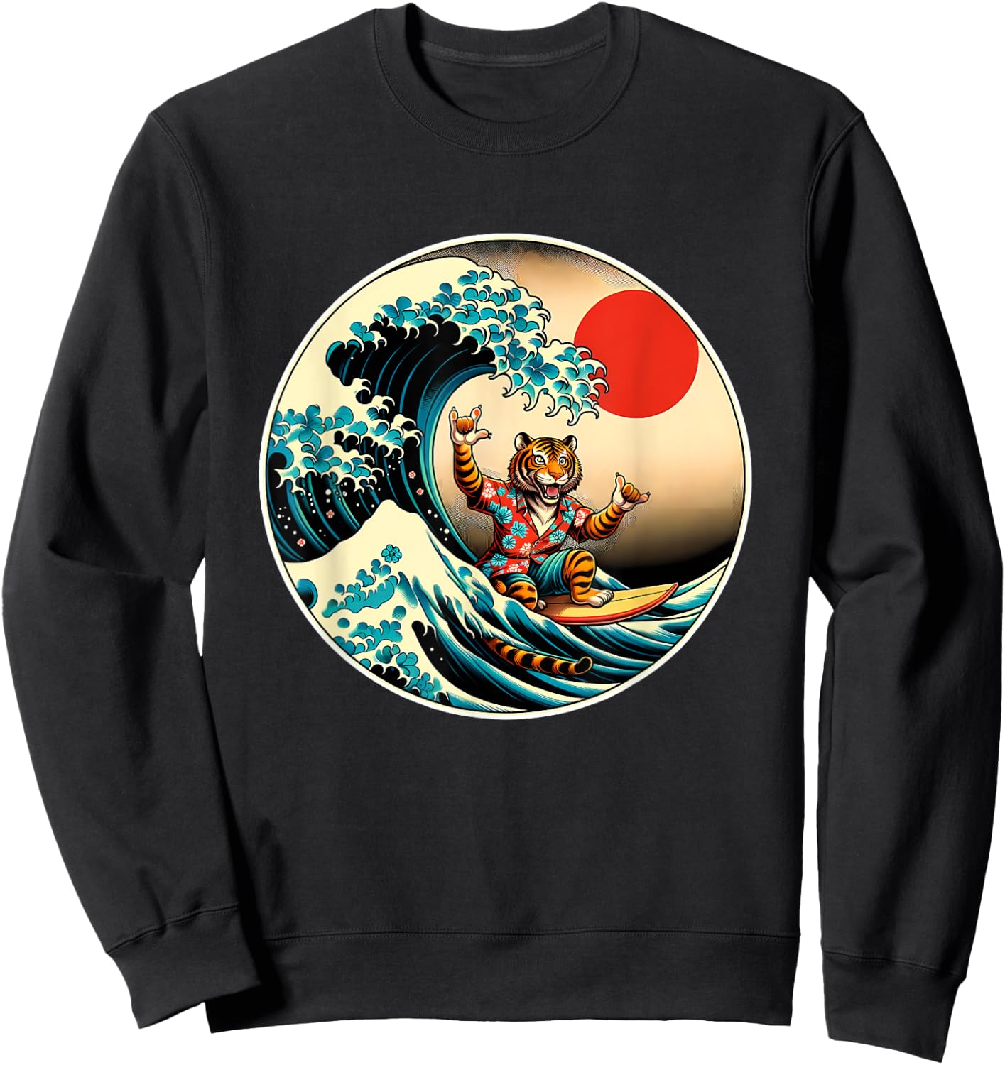 Great Wave Kanagawa Tiger Surfing Sweatshirt - Sweatshirt | Black