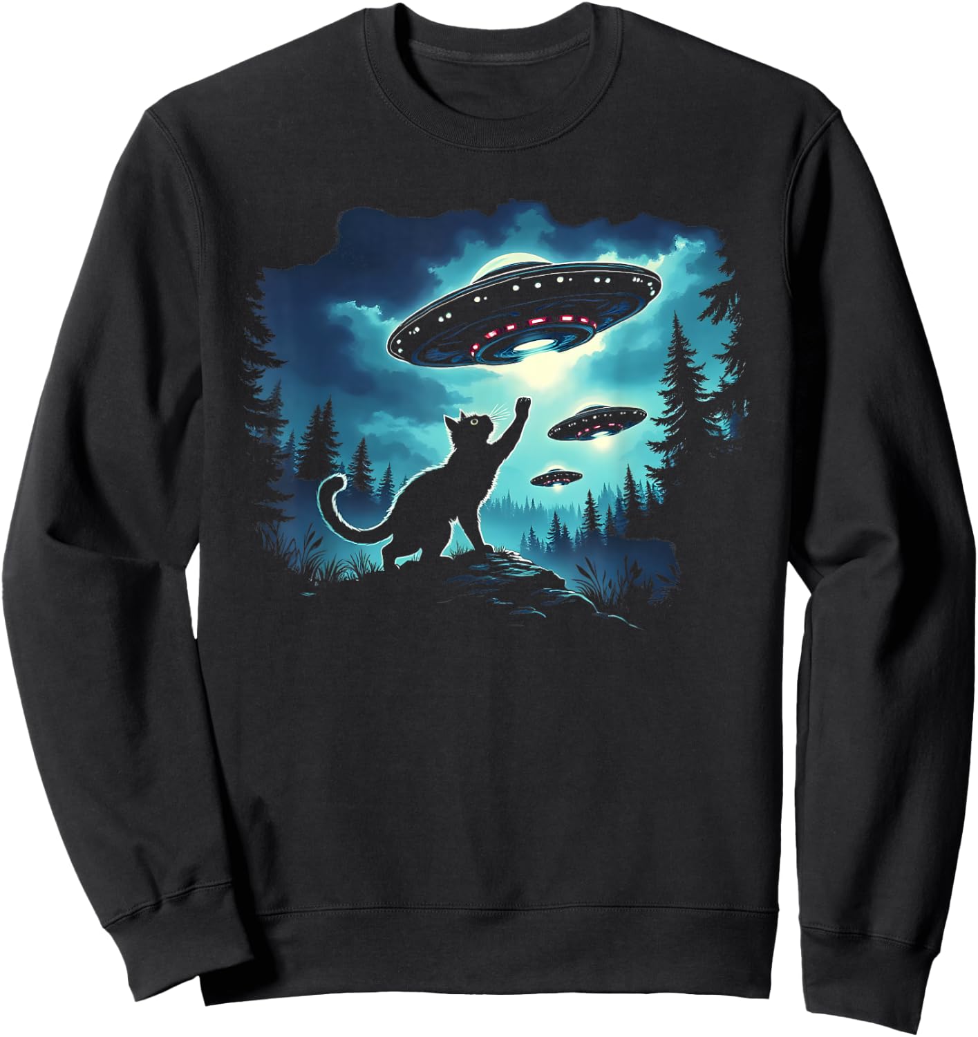 Alien Cat Playing With Ufo Sweatshirt - Sweatshirt | Black