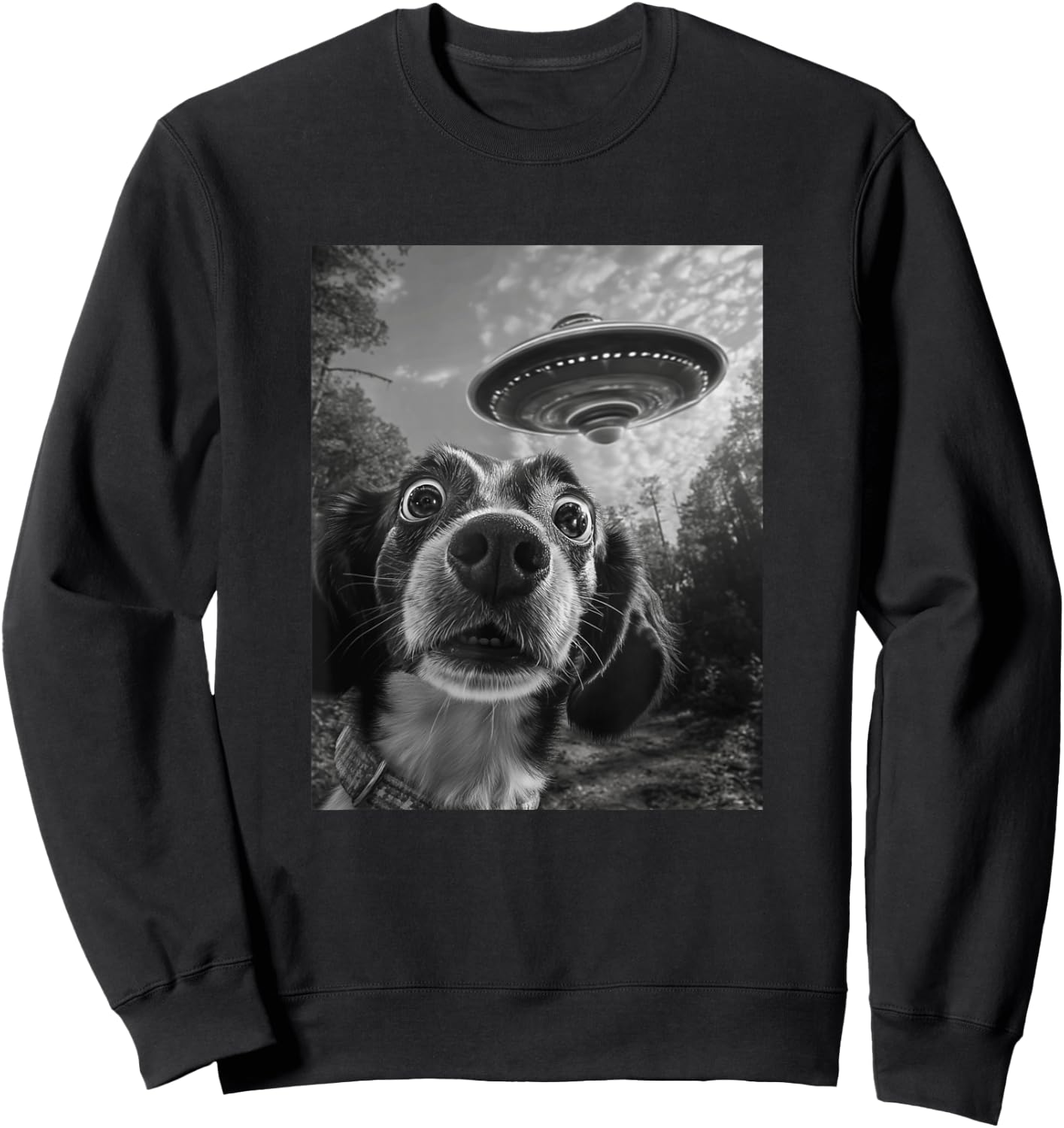 Dog UFO Meme - Funny Dog Selfie with UFO Men Women Kids Sweatshirt - Sweatshirt | Black