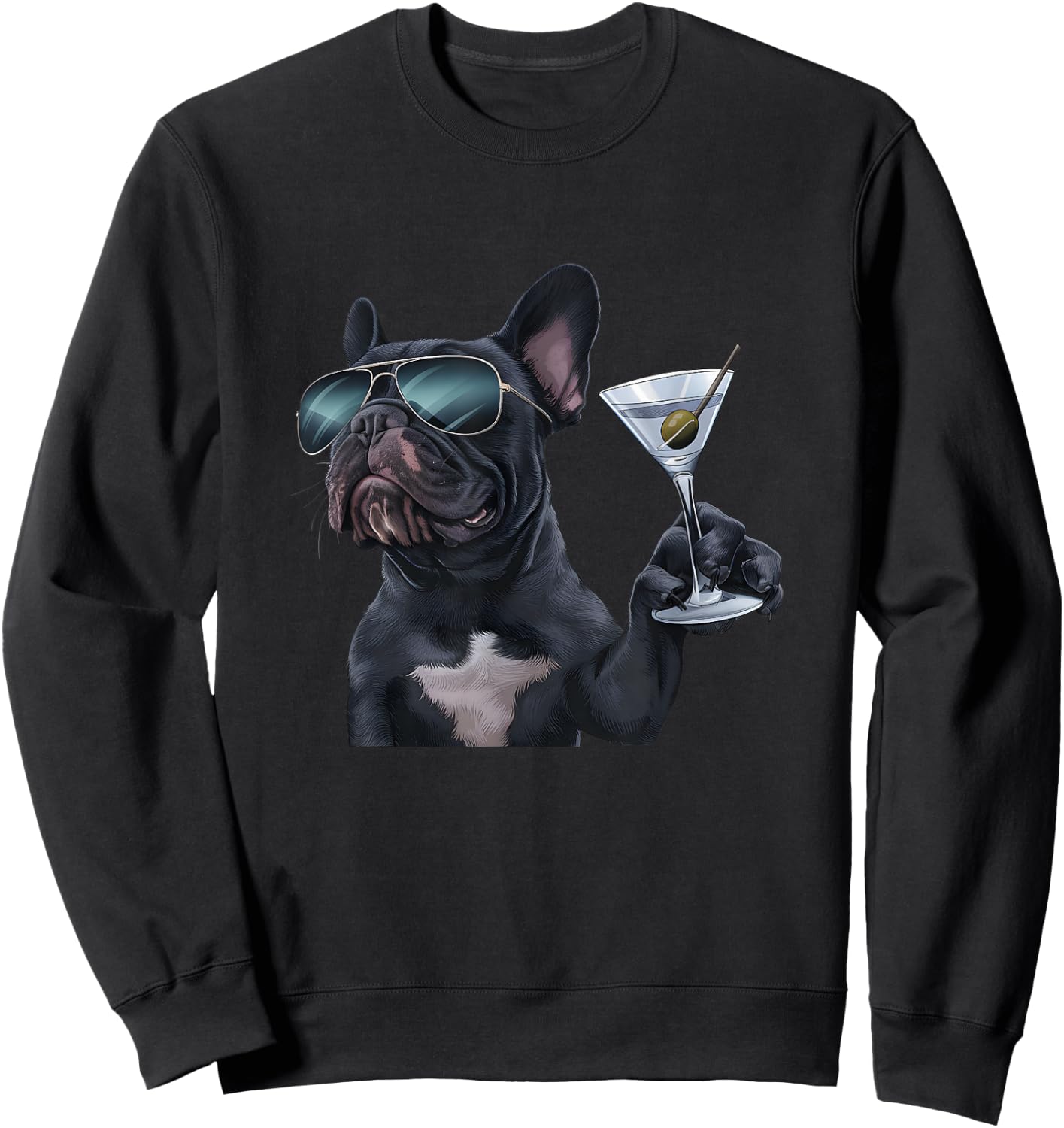 French Bulldog Drinking Martini Sweatshirt - Sweatshirt | Black
