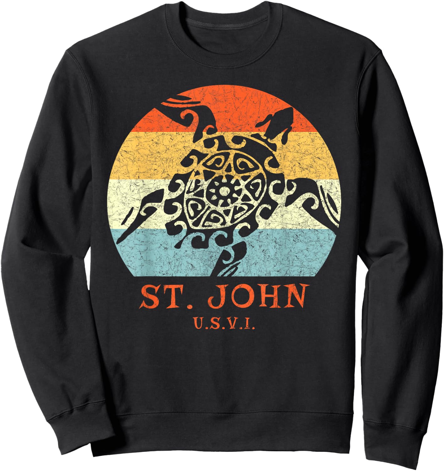St. John USVI Vintage Retro Tribal Turtle Vacation Sweatshirt - Sweatshirt | Black