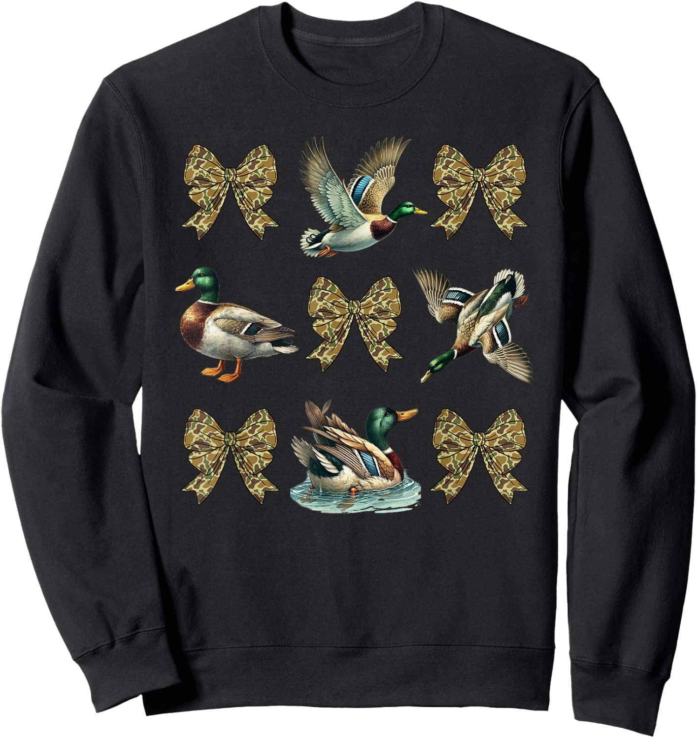 Mallard Duck Camouflage Camo Bow Duck Hunting Girls Camo Sweatshirt - Sweatshirt | Black