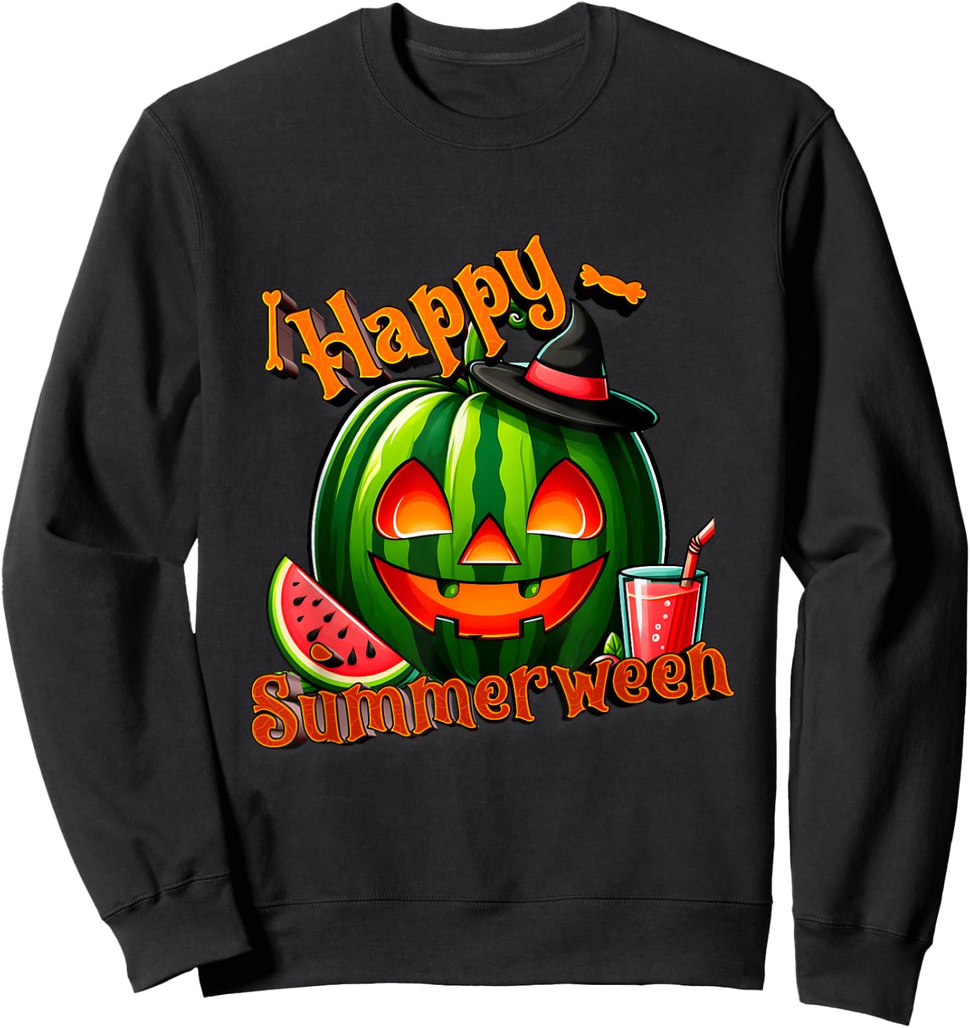 Summer ween Summer Watermelon Jack O Lantern Halloween Men Women Sweatshirt - Sweatshirt | Black