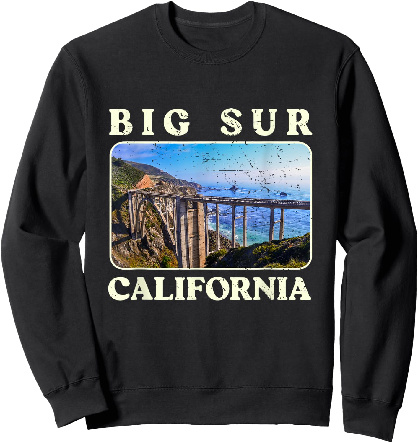 Vintage Bixby Bridge Landscape California Big Sur Travel Sweatshirt - Sweatshirt | Black