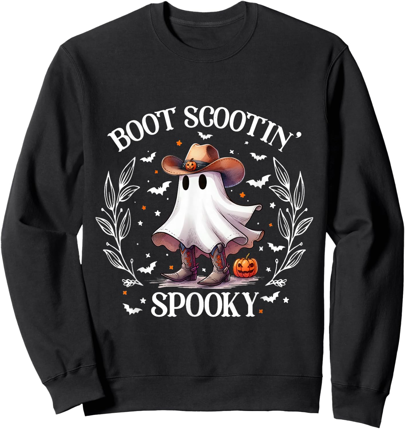 Boot Scootin Spooky Retro Western Funny Halloween Cute Ghost Sweatshirt - Sweatshirt | Black