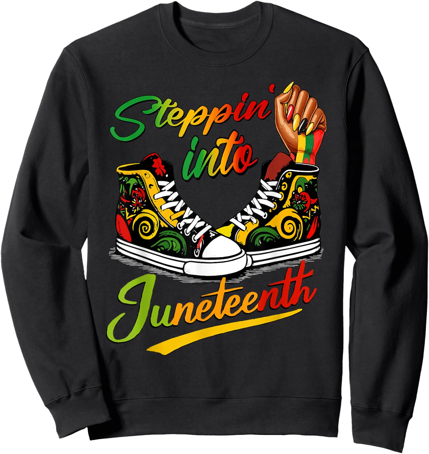 stepping into juneteenth Afro Woman Black Girls Sneakers Sweatshirt - Sweatshirt | Black