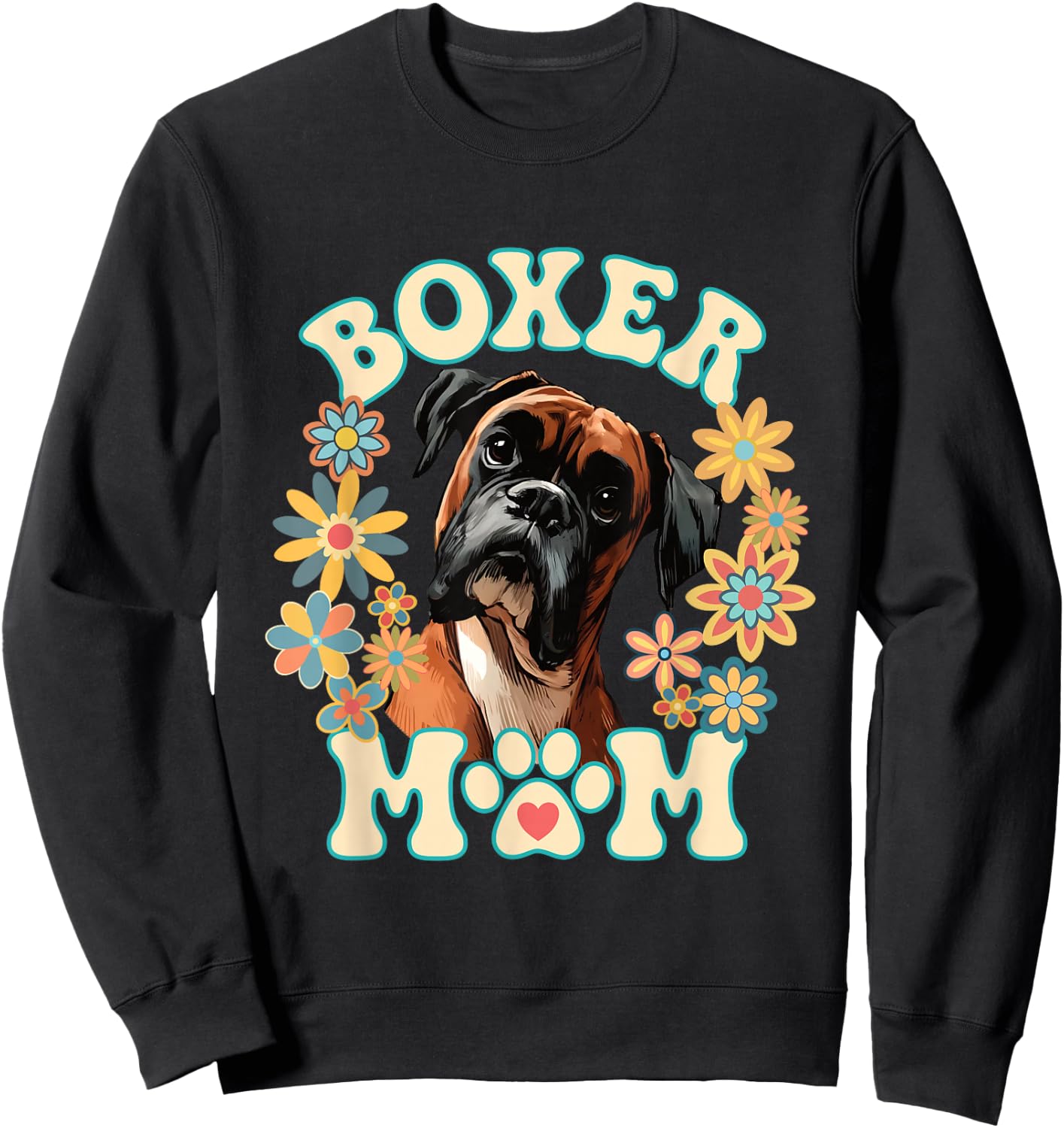 Boxer Mom Mum Dog Floral Flower Design Sweatshirt - Sweatshirt | Black